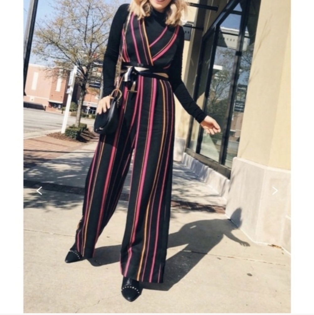 DVF,Sleeveless Black Jumpsuit with stripes, Size 0